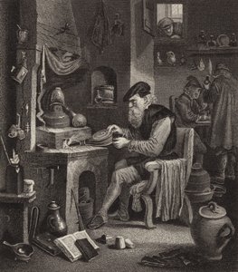 Alkymist på arbejde. Illustration til Bilder-Atlas (gravering) af German School