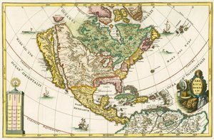 America borealis. Kort over Nordamerika med Californien som en ø, fra Heinrich Scherers Geographia hierarchica af German School