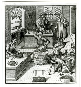 En europæisk mynte fra det tidlige sekstende århundrede, fra Der Weisskunig (gravering) af German School