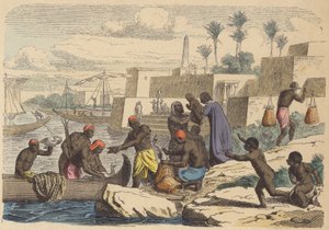 Gamle egyptiske fiskere (farvet gravering) af German School