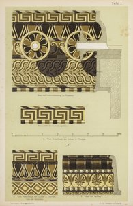 Oldgræsk arkitektonisk dekoration (farve litho) af German School