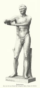 Apoxyomenos, statue af en atlet, der skraber sved og støv af sin krop med en strigil (gravering) af German School