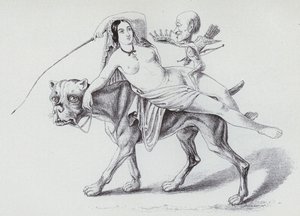 Ariadne på Bor (litho) af German School
