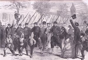 Ankomst til Paris af preussiske fanger efter slaget før Bagneun, Cassells historie om krigen mellem Frankrig og Tyskland udgivet af Cassell and Company Limited, ca. 1890 (litho) af German School