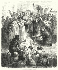 Ankomst af en procession af flagellanter (gravering) af German School