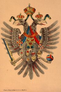 Østrig-ungarsk kejserligt våbenskjold, udgivet af Robraki & Co., Magdeburg, ca. 1865 (farvet træsnit) af German School