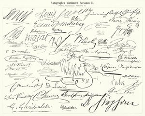 Autografer af berømte personer: statsmænd, prinser, generaler osv. (gravering) af German School