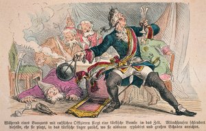 Baron Munchausen (farve litho) af German School