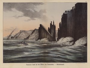 Basaltsøjler på Tasman Island, Tasmanien, Australien (farve litho) af German School