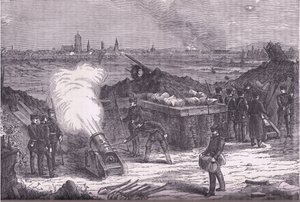 Bombardment of Schelestadt, Cassells historie om krigen mellem Frankrig og Tyskland udgivet af Cassell and Company Limited, ca. 1890 (litho) af German School
