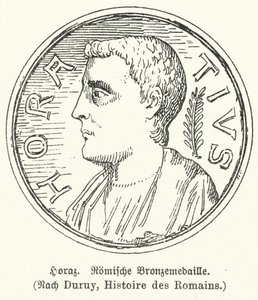 Bronzemedalje forestillende den romerske digter Horace (litho) af German School