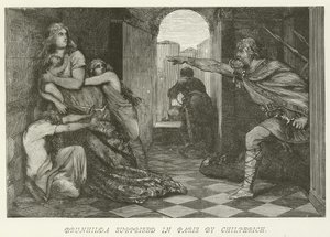 Brunhilda overrasket i Paris af Chilperich af German School