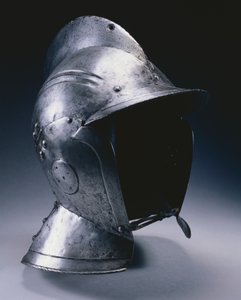 Burgonet med hængslede kindstykker, c.1540 (stål med læder hagerem) af German School