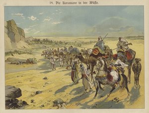 Karavane i den arabiske ørken (farve litho) af German School