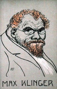 Karikatur af Max Klinger (1857-1920) (litho-farve) af German School