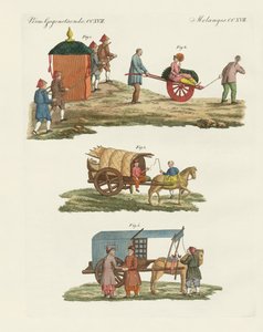 Vogn og måde at rejse på i Kina (farvet gravering) af German School