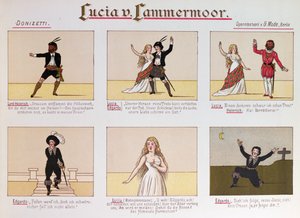 Tegnefilm gør grin med operaen Lucia di Lammermoor af Donizetti (farve litho af German School