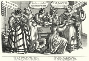 Tegneserie om kvinders kostume, begyndelsen af det 17. århundrede (gravering) af German School