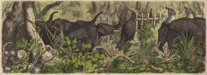 At fange elefanter i Ceylon (farvet indgravering) af German School