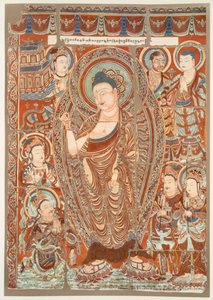 Hulemaleri, der viser tilbedelsen af Buddha Simha, pub. C1913. af German School