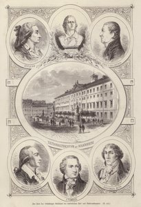 Hundredårsdagen for domstolen og nationalteatrene, Mannheim, Tyskland (gravering) af German School