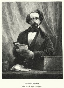 Charles Dickens, engelsk romanforfatter (litho) af German School