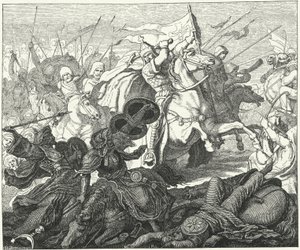 Charles Martel i slaget ved Poitiers, 732 (gravering) af German School