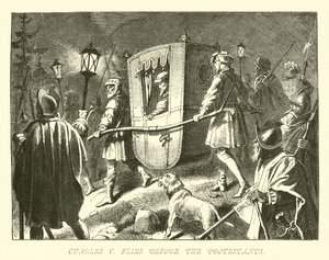 Charles V flyver foran protestanterne af German School