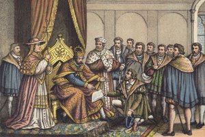 Christian Bayer læser Den Augsburgske Bekendelse (chromolitho) af German School