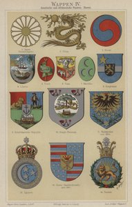 Våbenskjolde fra Hawaii og landene i Asien og Afrika (farve litho) af German School