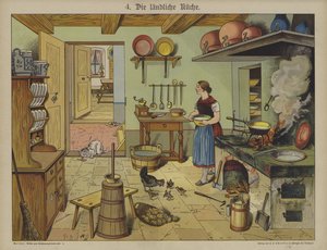 Landkøkken (farve litho) af German School