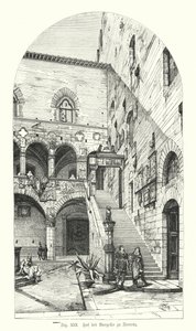 Gården til Bargello, Firenze, Italien (gravering) af German School