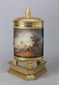Dækket gryde forestillende Stormen af Ciudad Rodrigo, fra den preussiske middagsservice, Berlin, 1816-19 (porcelæn og forgyldt)