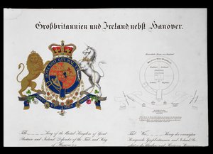 Crest of the King of the United Kingdom of Great Britain and Ireland, the Defender of the Faith og King of Hannover (ca. 1801-37) (se også 111319) af German School
