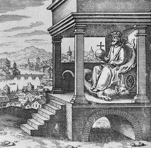 Kronet konge på tronen fra Musaeum Hermeticum af German School