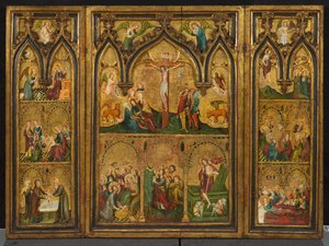 Korsfæstelsestriptykon (tidligere kendt som Estouteville-triptykonen), ca. 1374 (tempera på panel) af German School