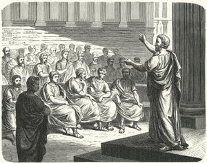 Demosthenes taler imod Filip II af Makedonien af German School