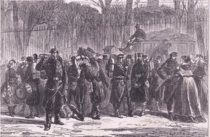 Afgang af det tiende regiment af nationale garder til avancerede poster, Cassells historie om krigen mellem Frankrig og Tyskland udgivet af Cassell and Company Limited, ca. 1890 (litho) af German School