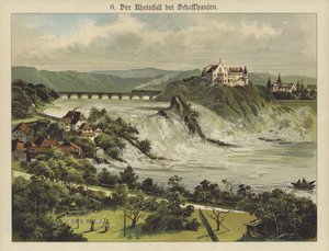 Rhinfaldene nær Schaffhausen (farve litho) af German School