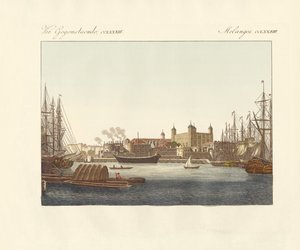 Beskrivelse af Tower of London (farvet gravering) af German School
