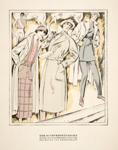 "Die Sachverständigen", reklame for frakker fra Stawropulos  Moldauer, fra Styl, pub.1922 (pochoir print) af German School