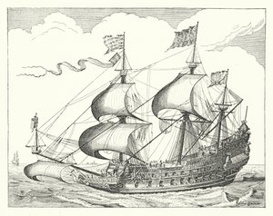 Hollandsk krigsskib fra det 17. århundrede (gravering) af German School