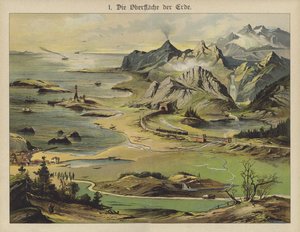 Jordens overflade (farve litho) af German School