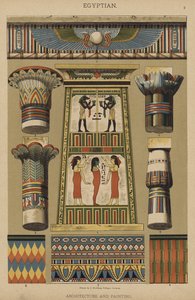 Egyptisk, arkitektur og maleri (farve litho) af German School
