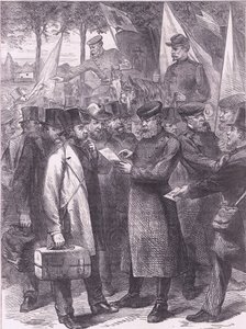 Engelske beboere, der forlader Paris, Cassells historie om krigen mellem Frankrig og Tyskland udgivet af Cassell and Company Limited, ca. 1890 (litho) af German School
