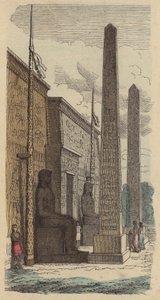 Indgang til et gammelt egyptisk paladsetempel (farvet indgravering) af German School