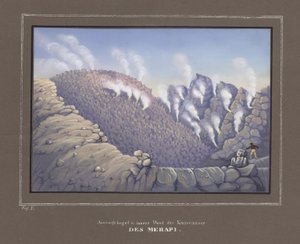 Udbrud og indre væg af Merapi-vulkanen, Pl. V fra, Topografisk og Naturvidenskabelig Atlas om rejsen gennem Java, af Dr.Fr.Junghuhn, Magdeburg 1845 af German School