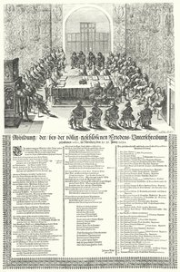 Europæisk fredskongres afholdt i Nürnberg i 1650 efter Trediveårs Wa (gravering) af German School