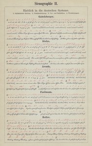 Eksempler på tyske stenografisystemer (farve litho) af German School
