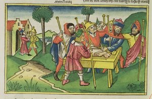 Anden Mosebog 12 Den første påske, fra Nürnbergbibelen (Biblia Sacra Germanaica) (farvet træsnit) af German School
